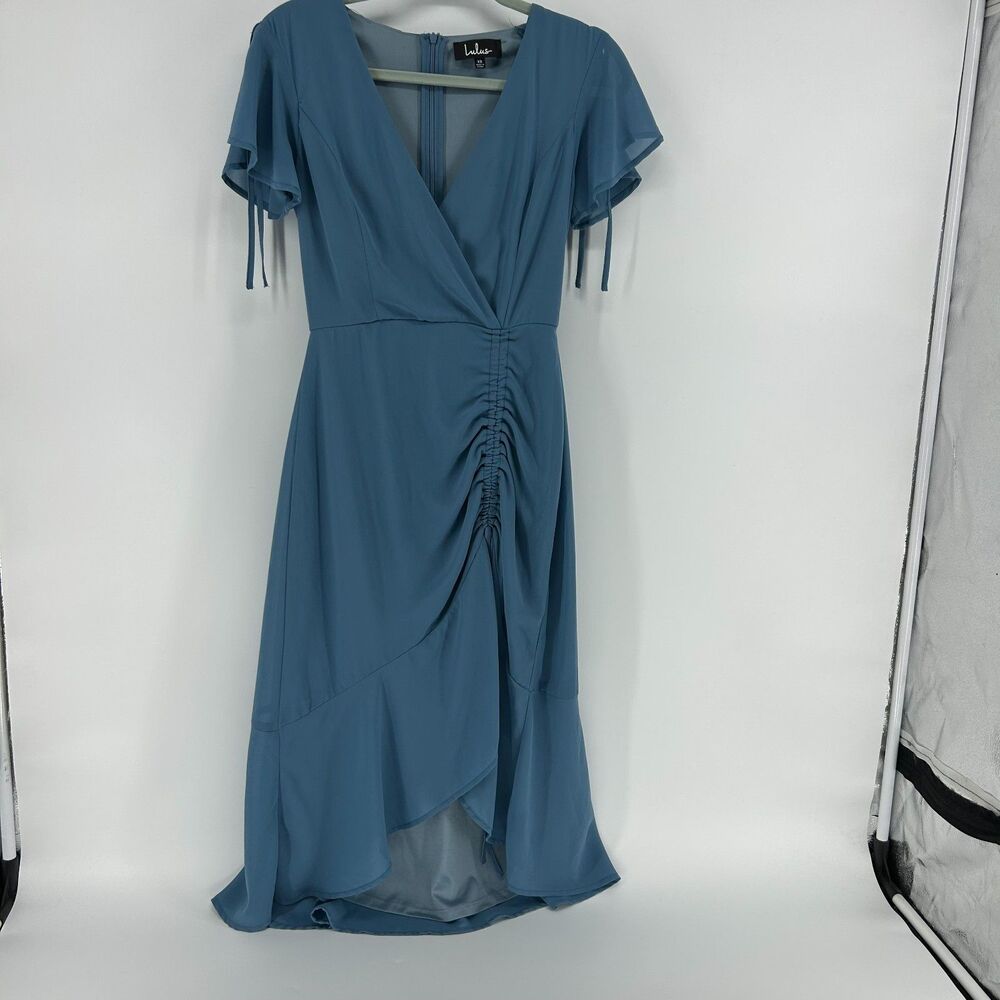 Lulus Rushed High-Low Mini Dress Women's XS Lovely Denim Flowey Draped Wedding